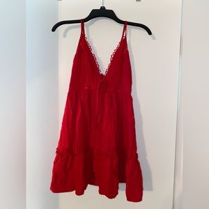 Who I am Red Ruffle Flowy Dress